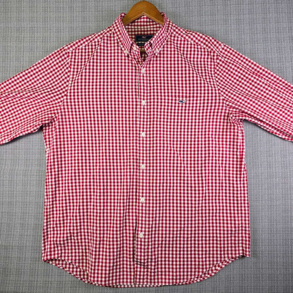 Vineyard Vines Tucker Shirt L Red White Gingham Classic Fit Preppy Casual 1W3569 - Picture 7 of 16